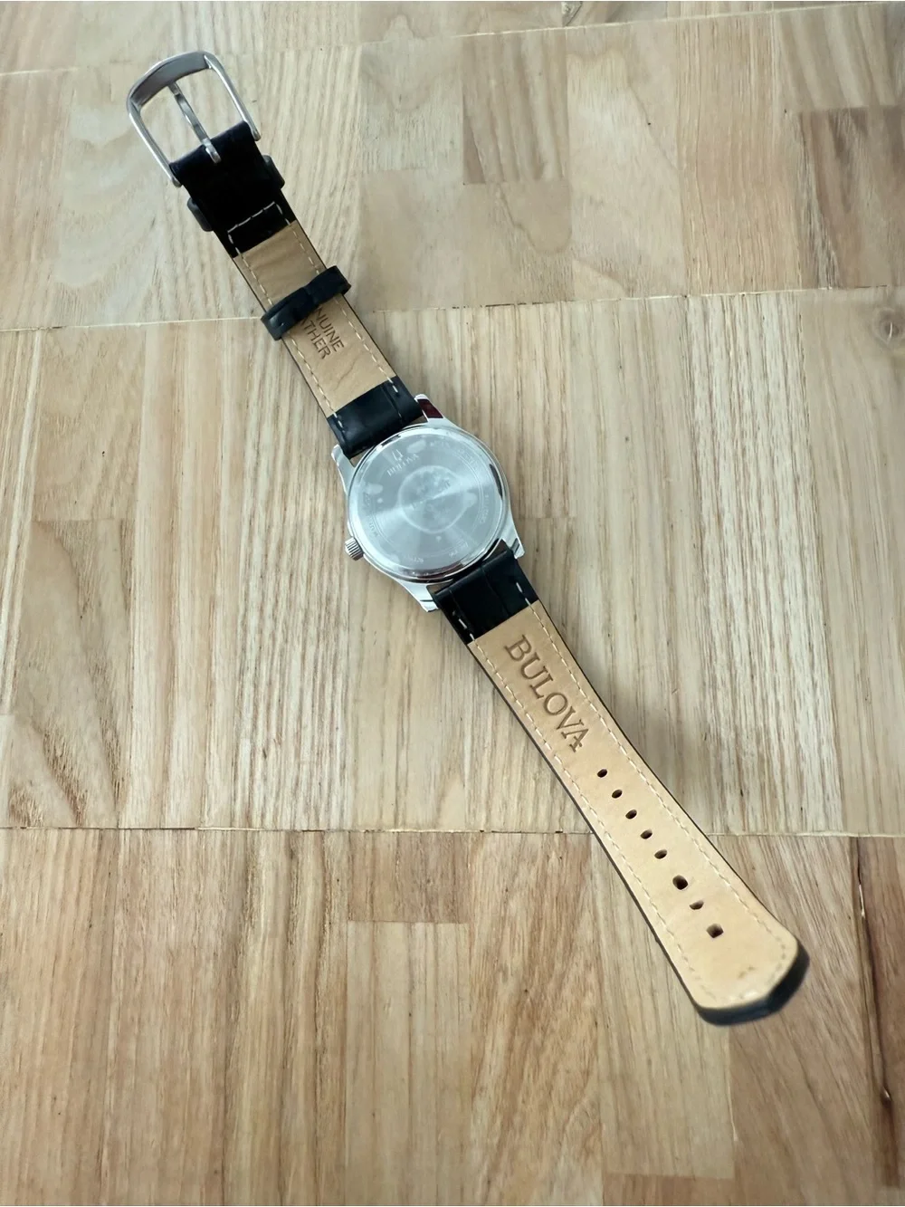 Bulova ladies blue dial black leather watch NEW BATTERY